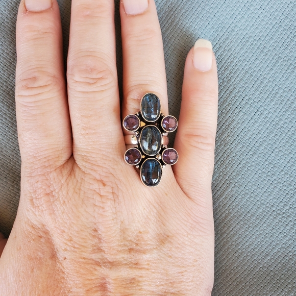 New Blue Kyanite & Amethyst 925 Silver Ring. - Picture 4 of 8